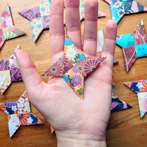 Pack of 12 Hand-Folded Origami Throwing Stars, Shuriken, Ninja Stars